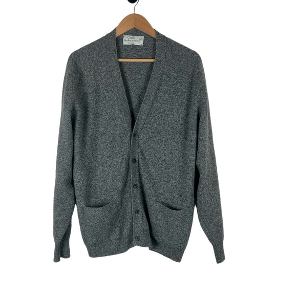 Quill's Woollen Market Cardigan Large Gray Green V-Neck Button Lambswool Classic - Picture 1 of 6